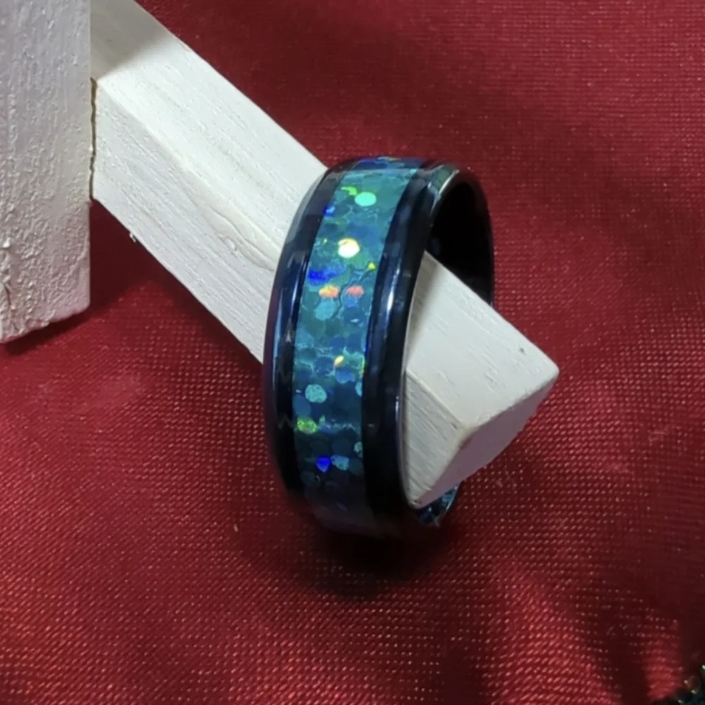 Unisex Men's/Women Synthetic Blue Opal Inlay Blue Tungsten Wedding Band Size 8